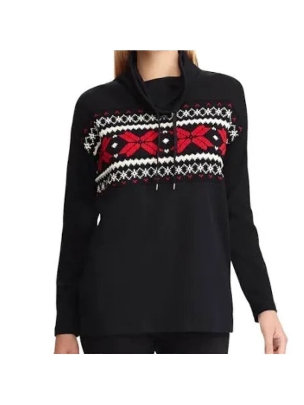 CHAPS Womens Snowflake Cotton Drawstring Turtleneck Shirt Sweatshirt Size XXL
